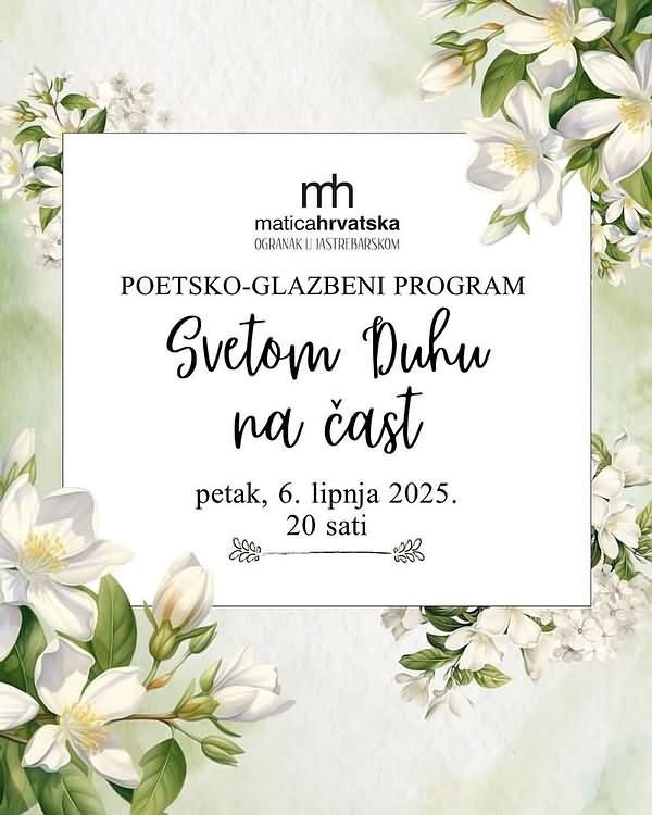 Poetsko-glazbeni program Svetom Duhu na čast, pozivnica, 2025.