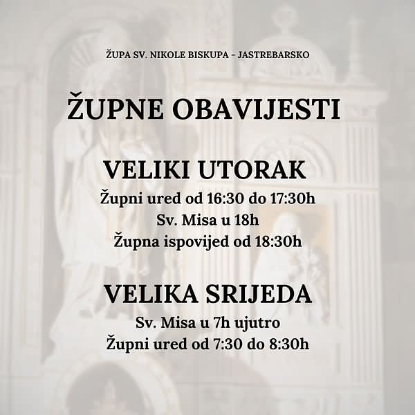 Sv. Nikola biskup Jastrebarsko - župne obavijesti